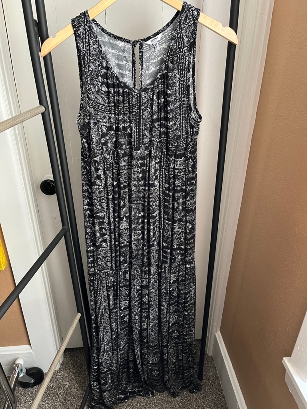 Sonoma Black with cream paisleys Sleeveless tiered Maxi Dress